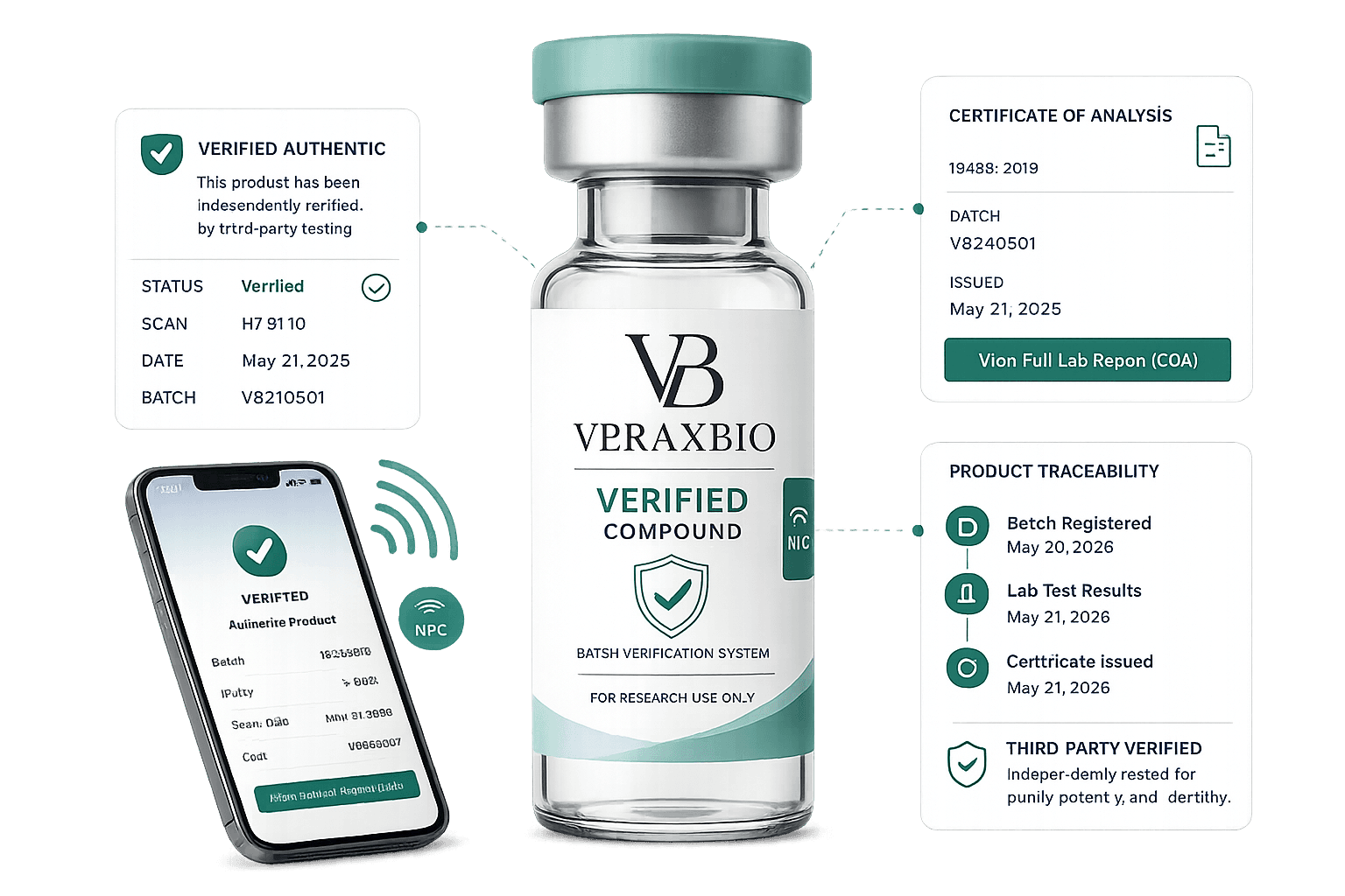 Verified vial with batch traceability label